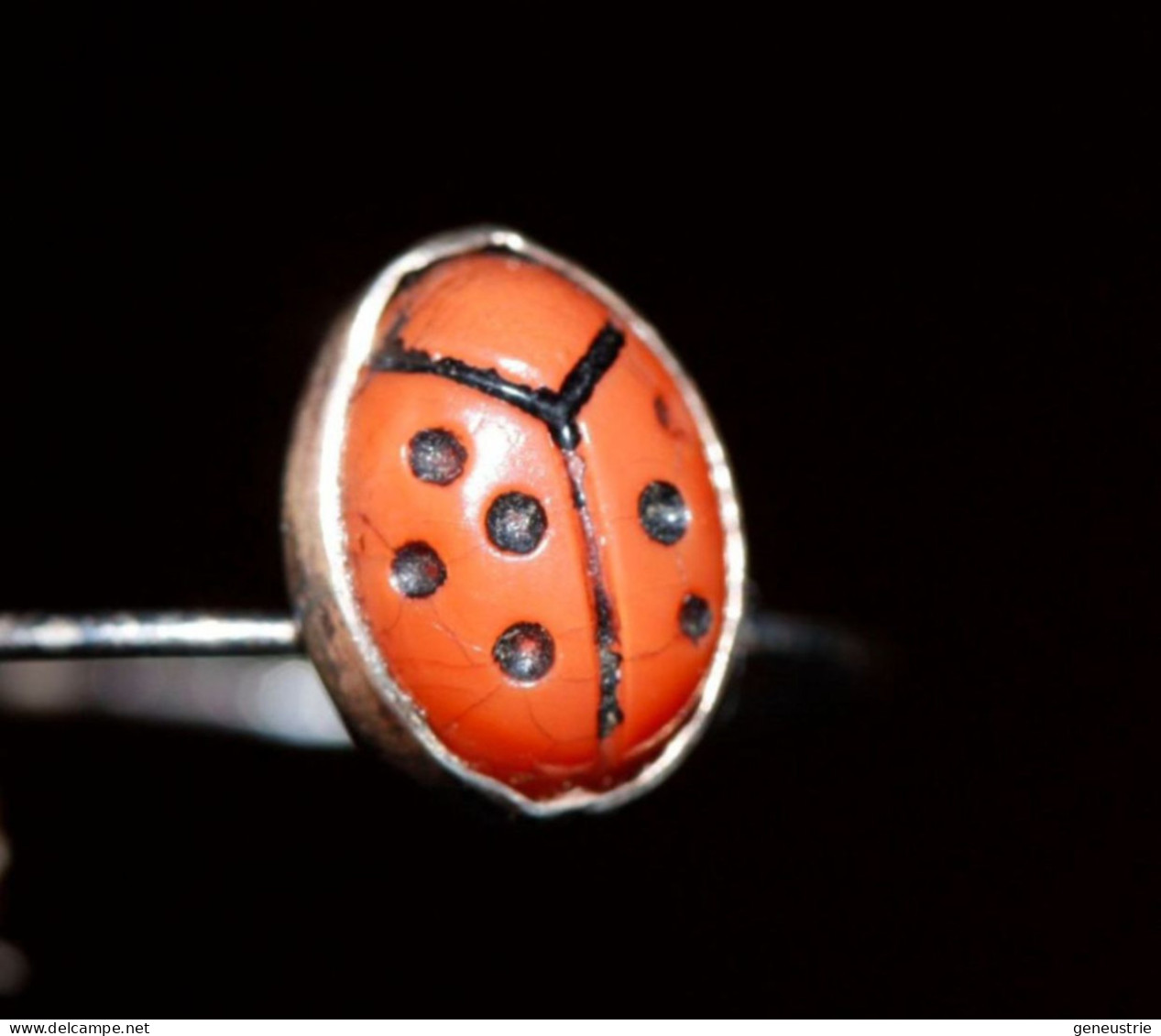 Charmante Bague Argent 800 Poinçonné 17mm "Coccinelle" Ladybug Ring - Anelli
