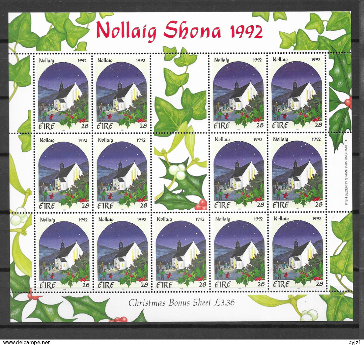 1992 MNH Ireland, Christmas Sheet, Postfris - Blocchi & Foglietti