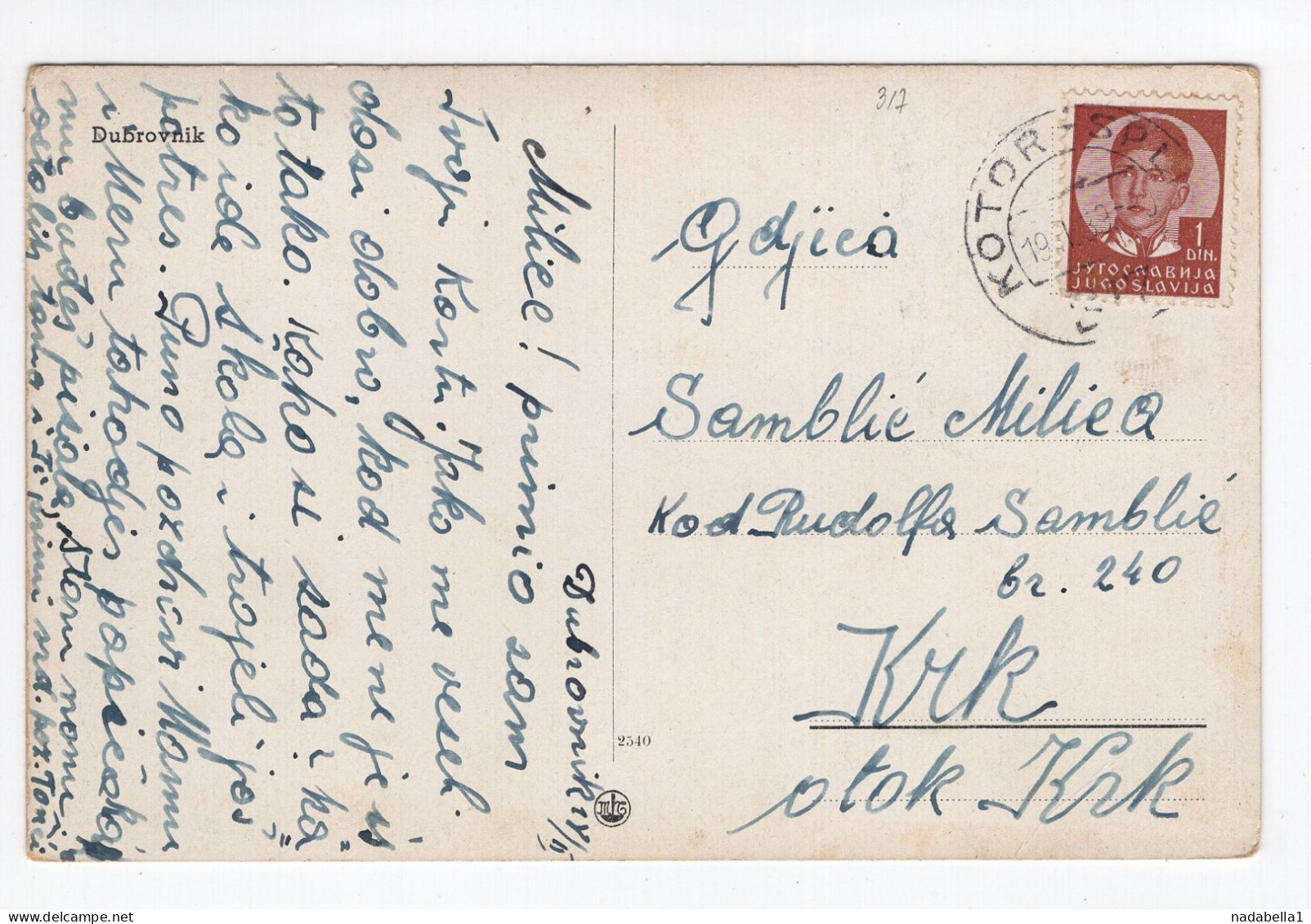 1939. KINGDOM OF YUGOSLAVIA,CROATIA,DUBROVNIK,SHIP MAIL 317 KOTOR-SPLIT,POSTCARD,USED - Yugoslavia