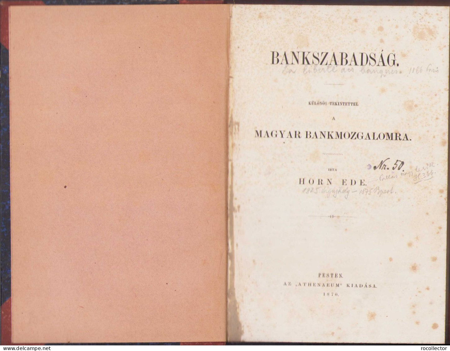 Bankszabadság. Különös Tekintettel A Magyar Bankmozgalomra Irta Horn Ede, 1870, Pest 121SP - Old Books