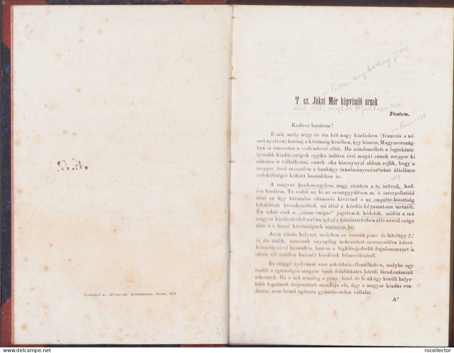 Bankszabadság. Különös Tekintettel A Magyar Bankmozgalomra Irta Horn Ede, 1870, Pest 121SP - Oude Boeken