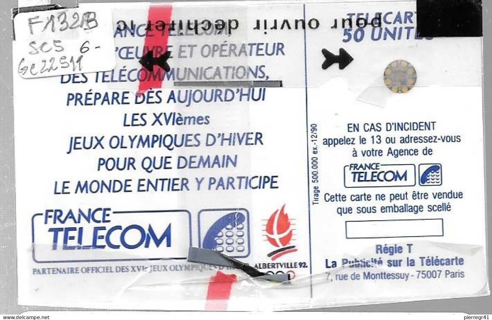 CARTE-PUBLIC-F132B.520-50U-SC5 An-Trou 6-12/90-SKIEUR 1-5 Ge-22511-NSB- TBE - 1990