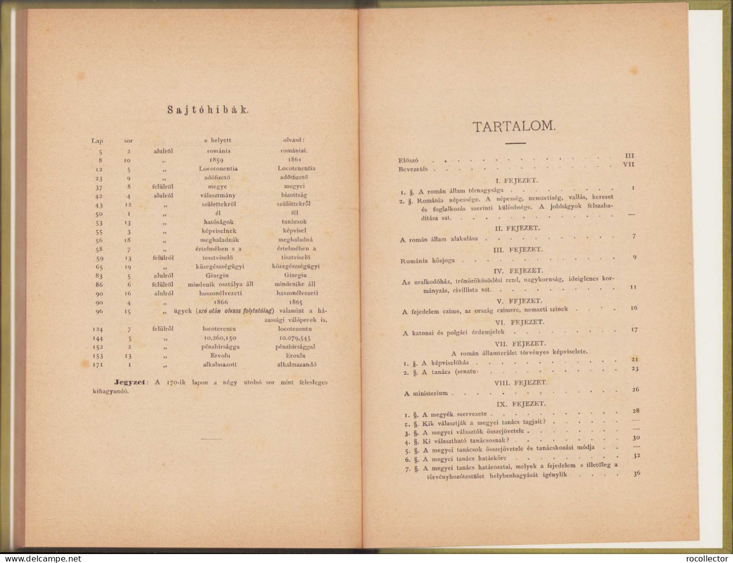 Romániai alkotmányos intézményei irta Pap László, 1880, Sátoraljaújhely 117SP