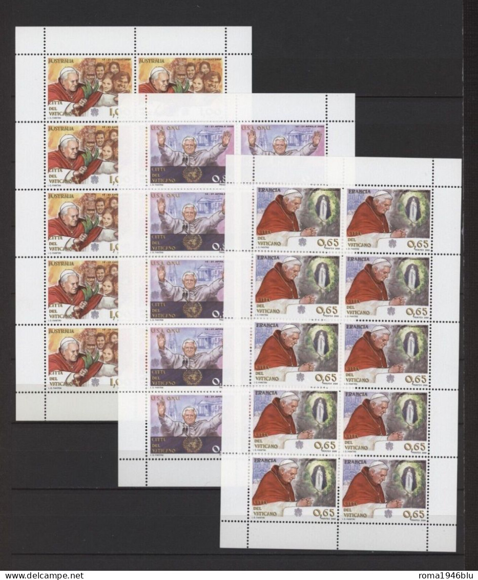 VATICANO 2009 VIAGGI DEL PAPA  BENEDETTO XVI 3 MINIFOGLI ** MNH - Blocks & Kleinbögen