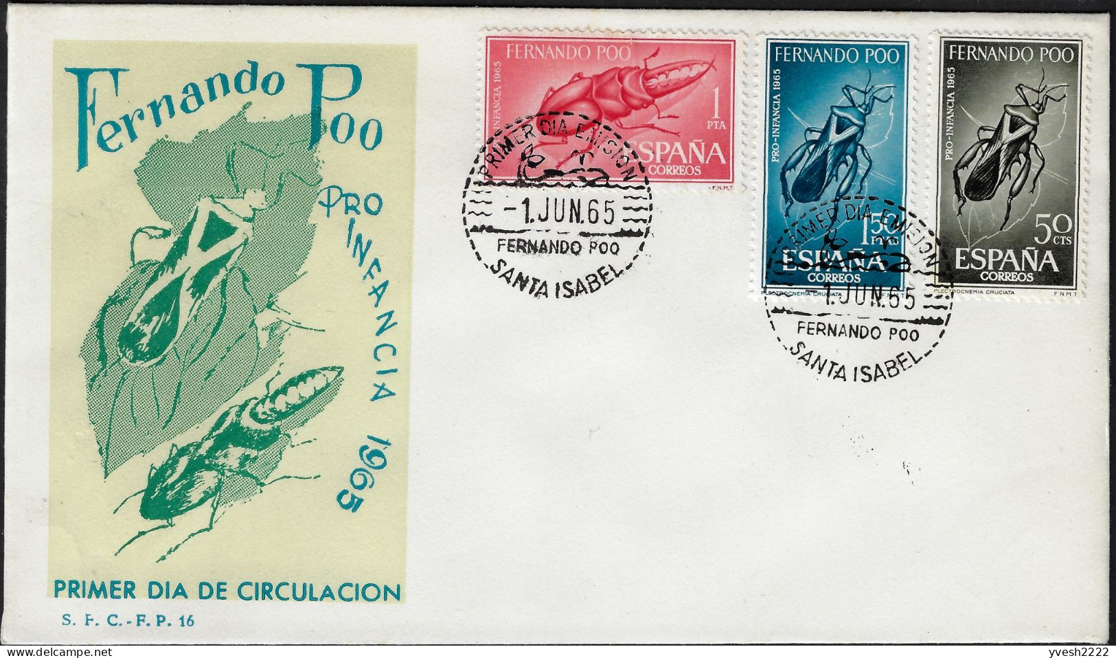 Fernando Poo 1965 Y&T 234 à 236 Sur FDC. Pour L'enfance. Plectrocnemia Et Metopodontus. Baleine - Käfer