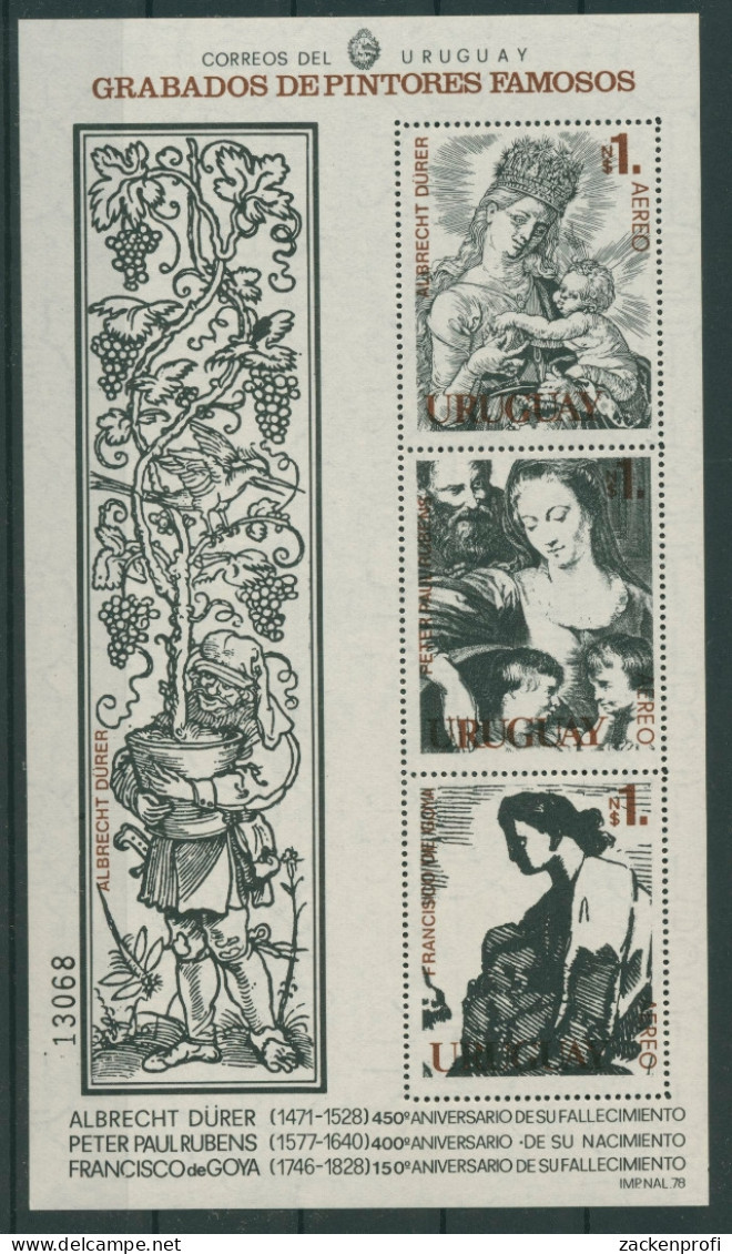 Uruguay 1978 Jubiläen: Rubens, Dürer, Goya Block 37 Postfrisch (C22536) - Uruguay