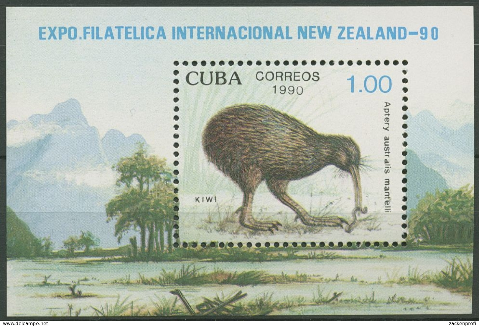 Kuba 1990 NEW ZEALAND Auckland Vögel Streifenkiwi Block 122 Postfrisch (C94087) - Blocks & Sheetlets