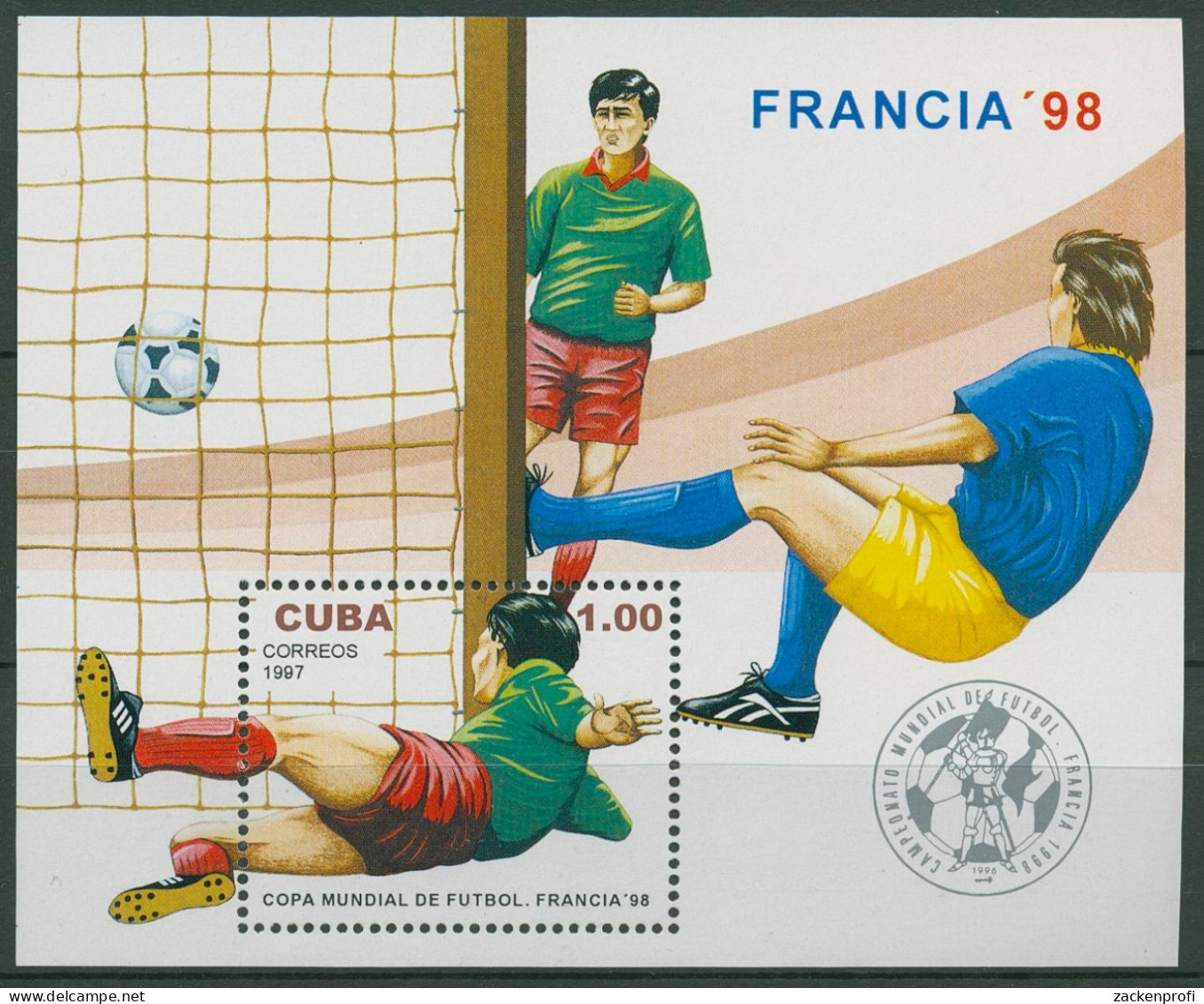 Kuba 1997 Fußball-WM Frankreich'98 Block 148 Postfrisch (C94092) - Blocks & Kleinbögen