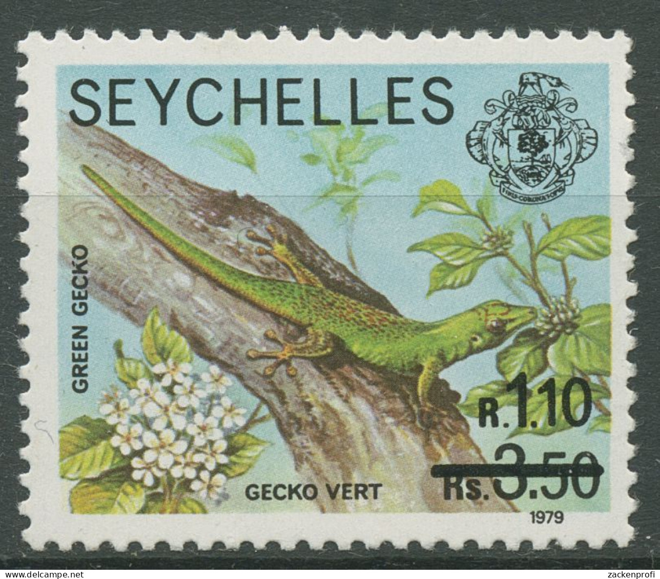 Seychellen 1979 Tiere Taggecko Aufdruck Neuer Wertstufe 451 Postfrisch - Seychelles (1976-...)