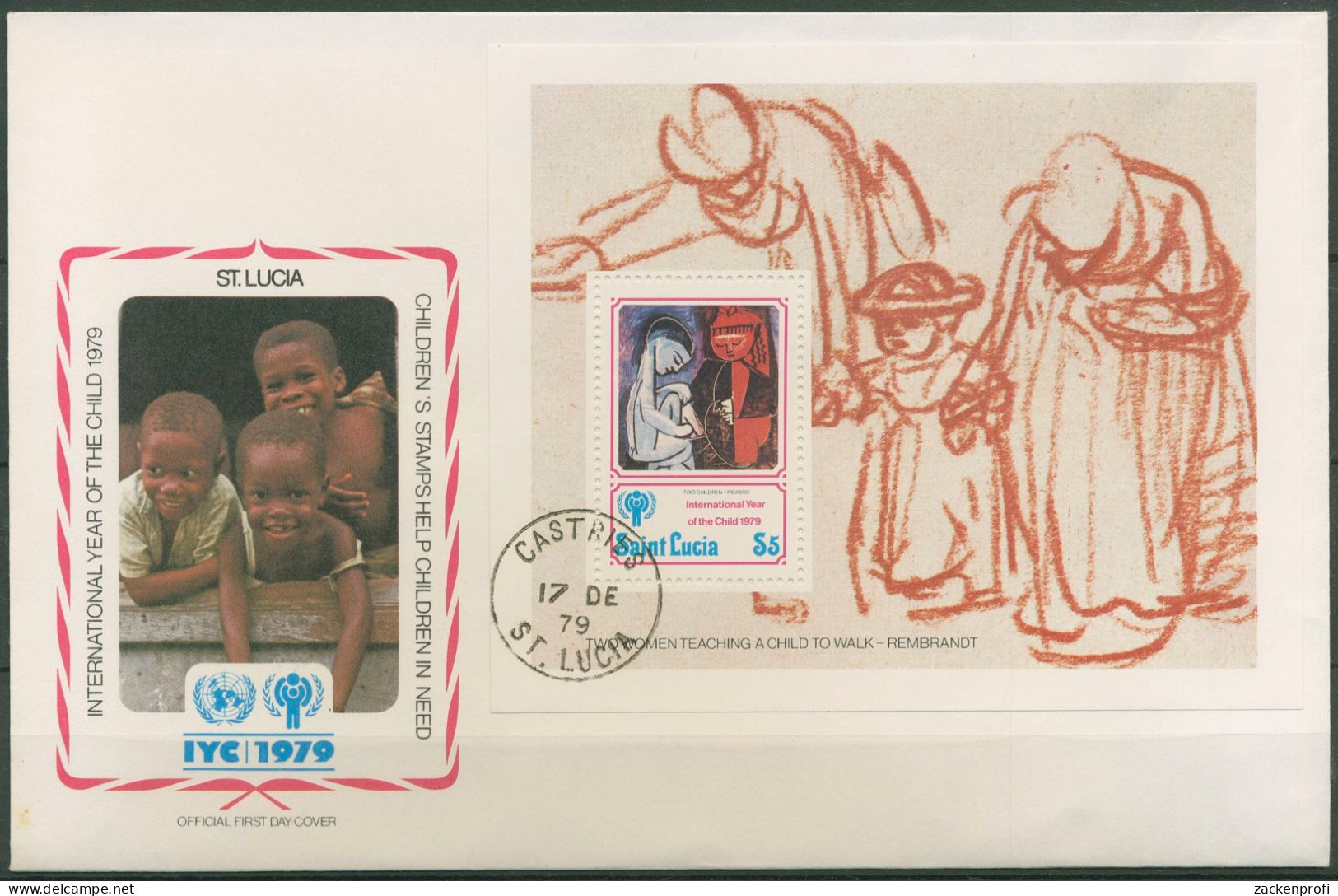 St. Lucia 1979 Int. Jahr Des Kindes Gemälde Picasso Block 17 FDC (X62071) - St.Lucia (1979-...)