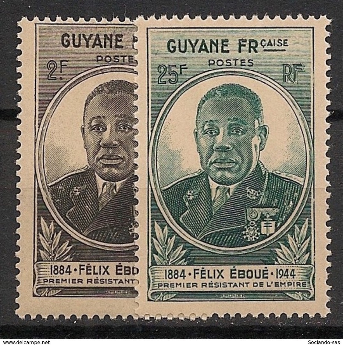 GUYANE - 1945 - N°YT. 180 à 181 - Félix Eboué - Neuf Luxe ** / MNH / Postfrisch - Ongebruikt