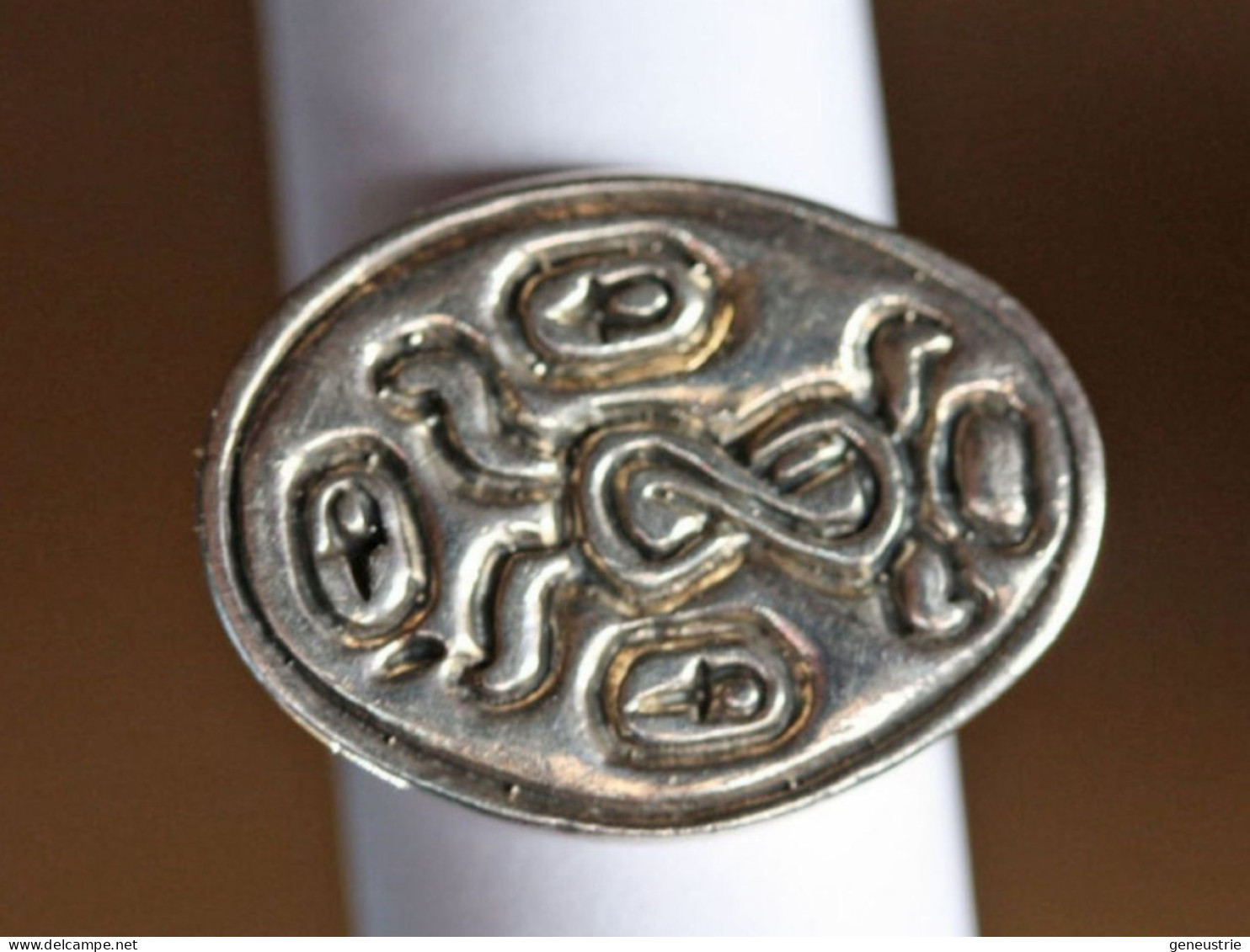 Bague Argent 925 Forme Chevalière De Créateur D'inspiration Maoris Ou Africaine ? - Silver Ring - Ethnisch