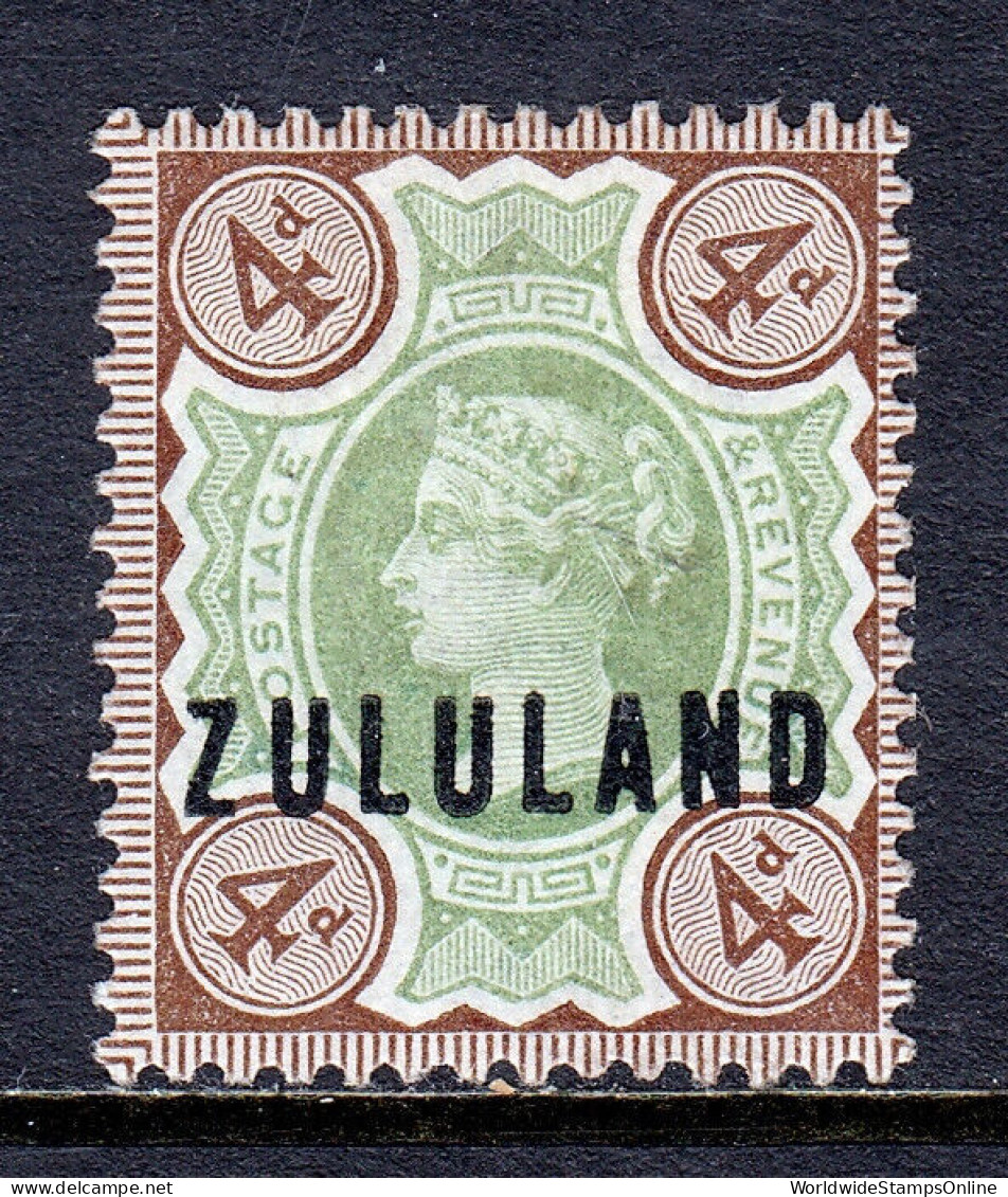 ZULULAND — SCOTT 6 — 1888 4d QV OVERPRINT — MH — SCV $60 - Zoulouland (1888-1902)