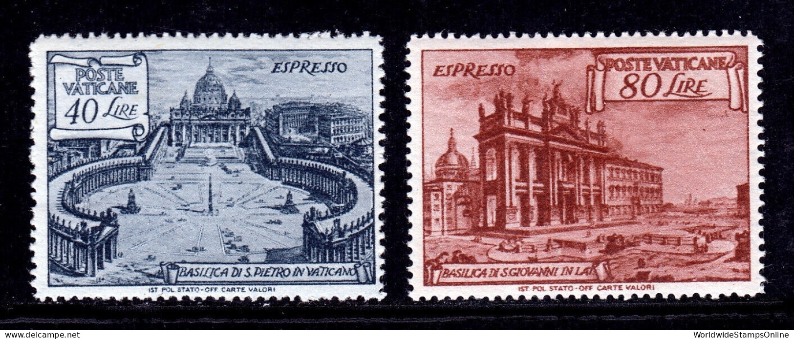 VATICAN CITY — SCOTT E11-E12 — 1949 BASILICA SPECIAL DELIVERY SET — MH — SCV $65 - Nuevos