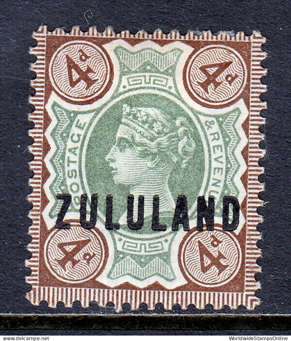 ZULULAND — SCOTT 6 — 1888 4d QV OVERPRINT — MH — SCV $60 - Zululand (1888-1902)