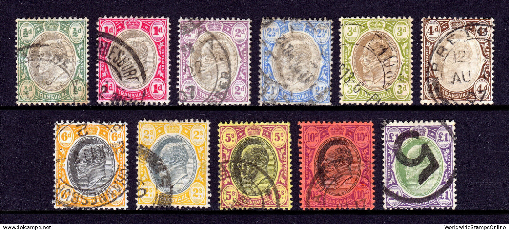 TRANSVAAL — SCOTT 268/280 — 1904-09 KEVII ISSUE — USED — SCV $76 - Transvaal (1870-1909)