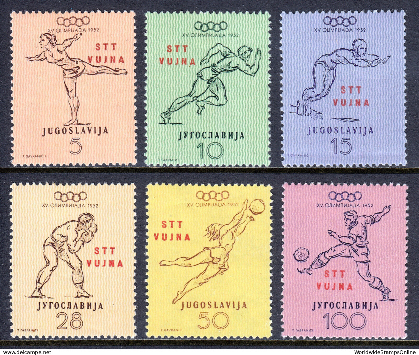 YUGOSLAVIA (TRIESTE ZONE B) — SCOTT 51-56 — 1952 OLYMPICS SET — MH — SCV $52 - Mint/hinged