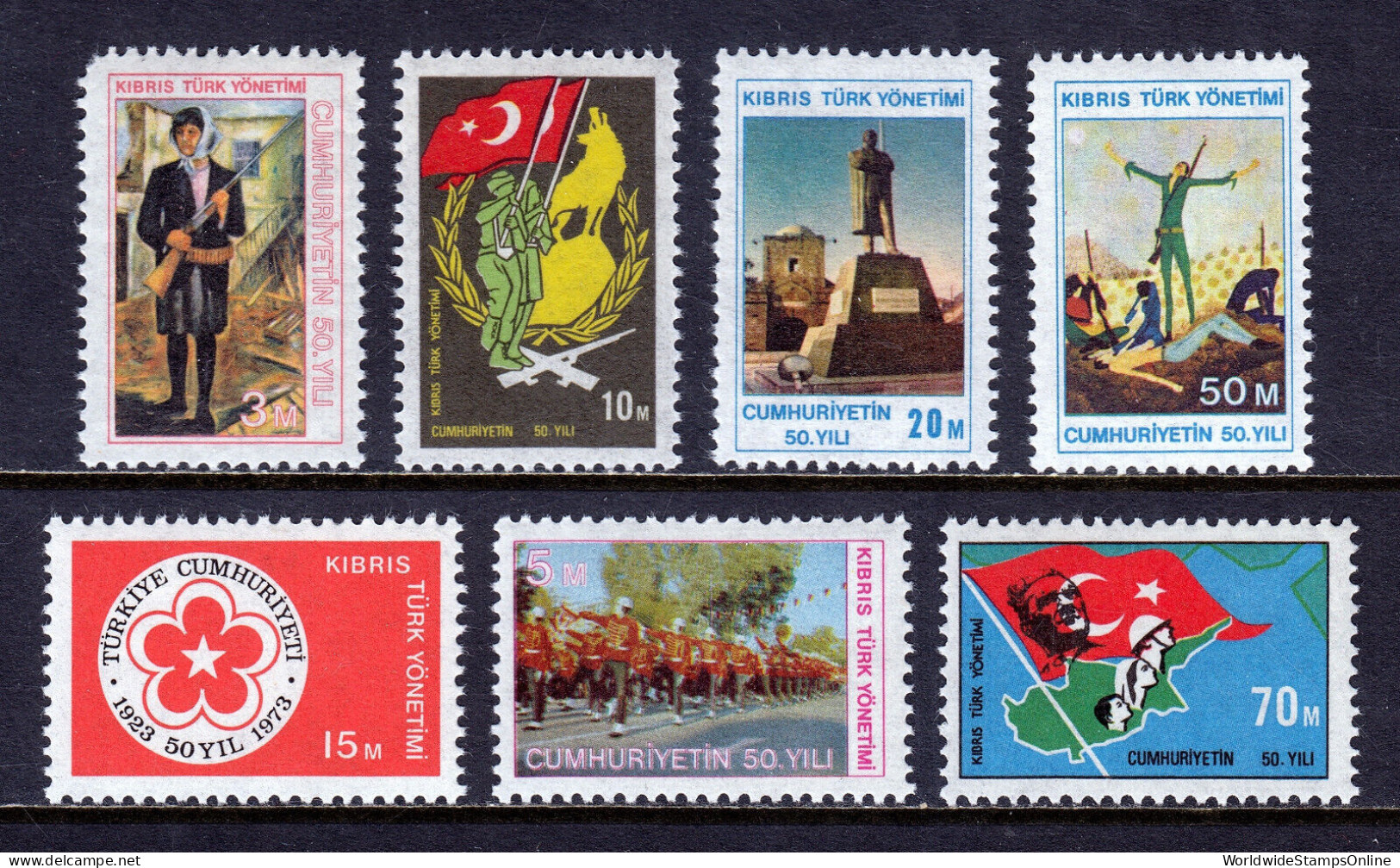 TURKISH CYPRUS — SCOTT 1-7 — 1974 TURKEY 50TH ANNIVERSARY SET — MNH — SCV $89 - Ungebraucht