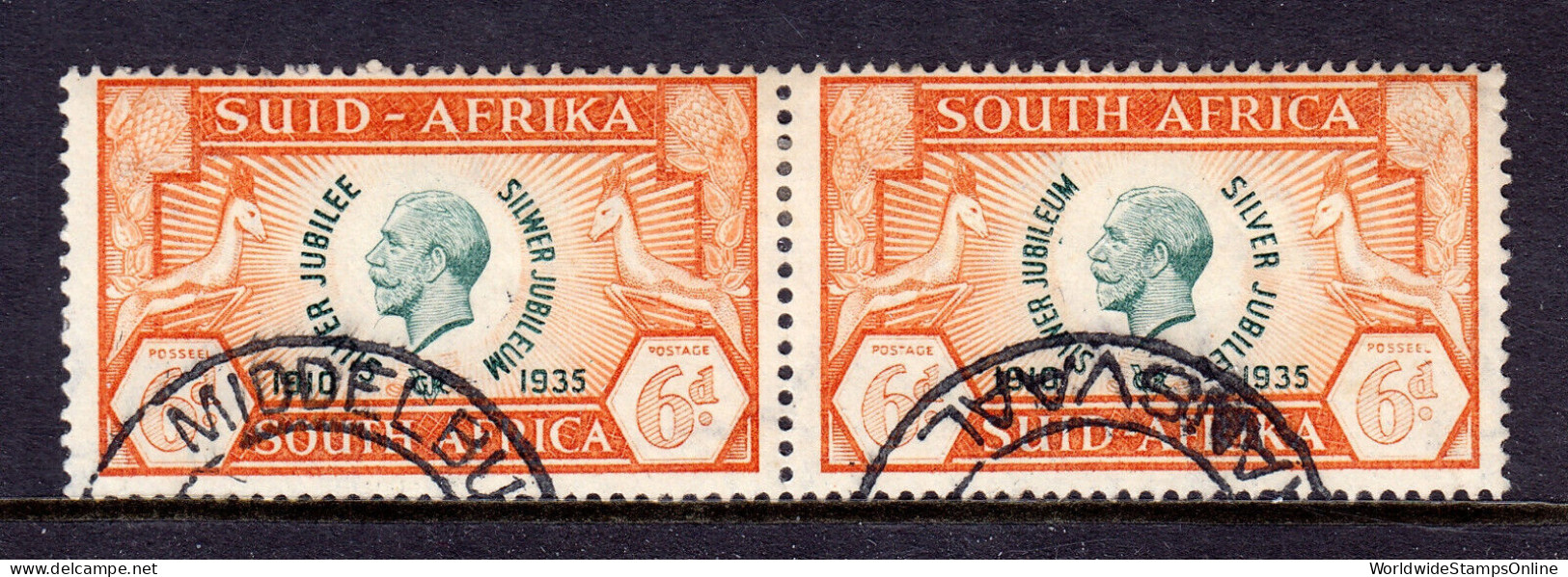 SOUTH AFRICA — SCOTT 71 — 1935 6d KGV JUBILEE ISSUE — USED/CTO — SCV $80 - Used Stamps