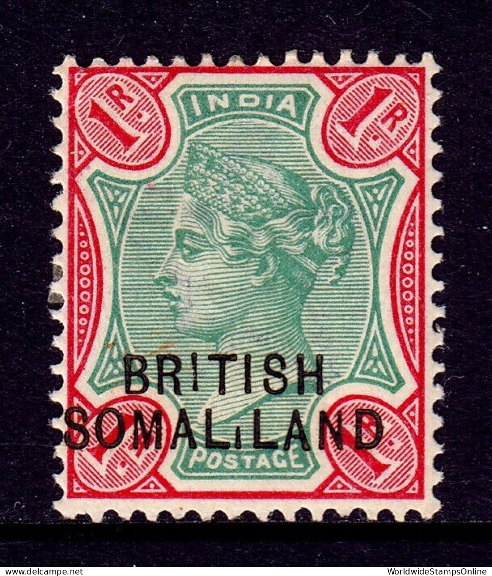 SOMALILAND — SCOTT 9v — 1903 1r QV CARMINE ROSE & GREEN, WITH TRUNCATED "I" — MH - Somaliland (Herrschaft ...-1959)