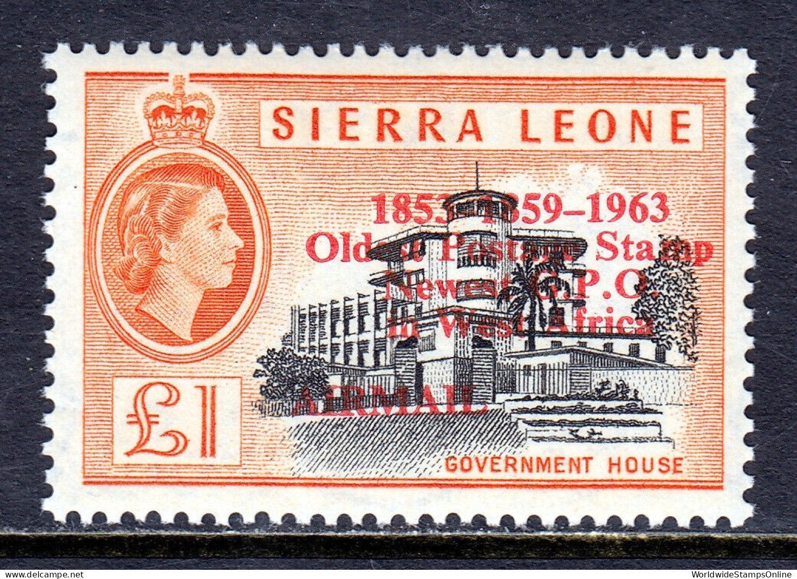 SIERRA LEONE — SCOTT C13 — 1963 £1 OLDEST STAMP AIRMAIL OVPT. — MNH — SCV $30 - Sierra Leone (1961-...)