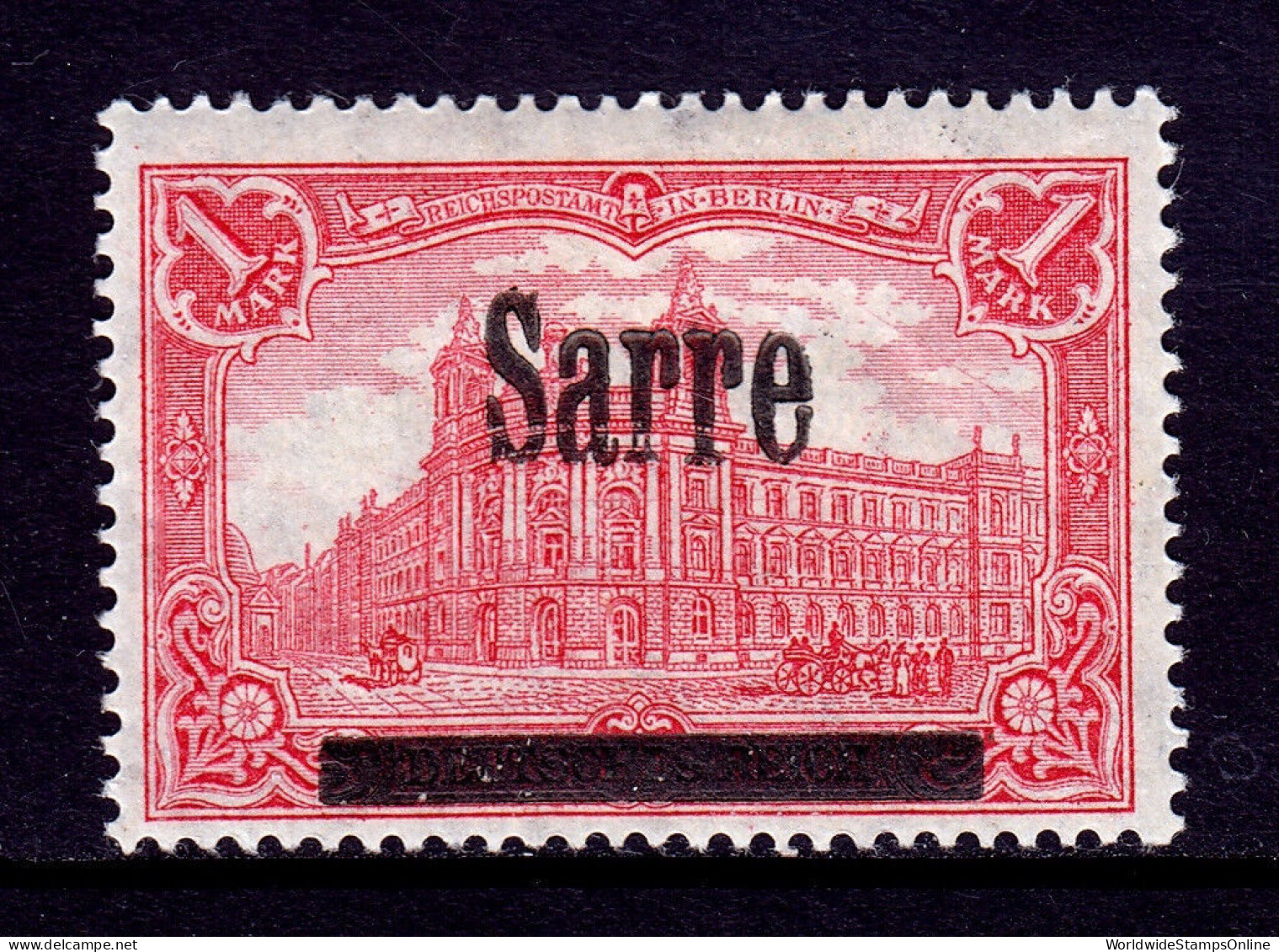 SAAR — SCOTT 17 — 1920 SAAR OVERPRINT ON 1m CARMINE ROSE — MH — SCV $27 - Ungebraucht