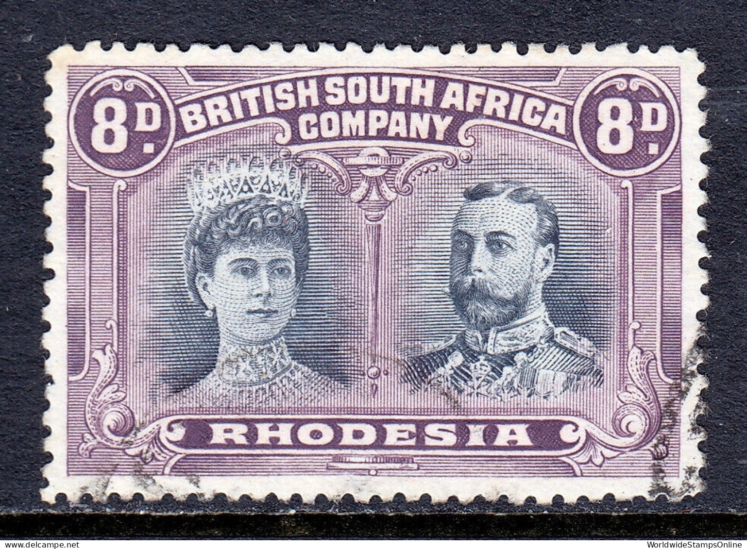 RHODESIA — SCOTT 109a (SG 185) — 1910 8d DOUBLE HEAD, P13½ — USED — SCV $275 - Rhodésie Du Nord (...-1963)