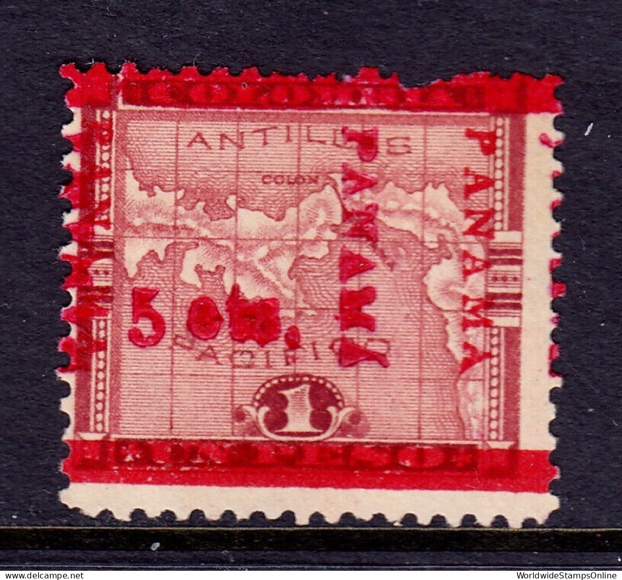 PANAMA — SCOTT 184 (var) — 1906 5c ON 1p SURCHARGE, UNLISTED VARIETY — MNG - Panama