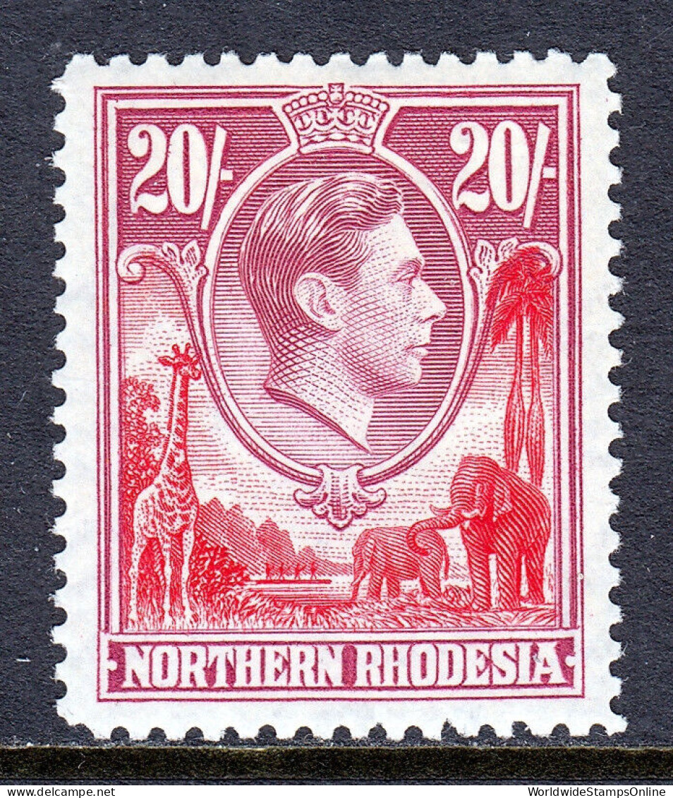 NORTHERN RHODESIA — SCOTT 45 — 1938 20/- KGVI HIGH VALUE — MH — SCV $37 - Northern Rhodesia (...-1963)