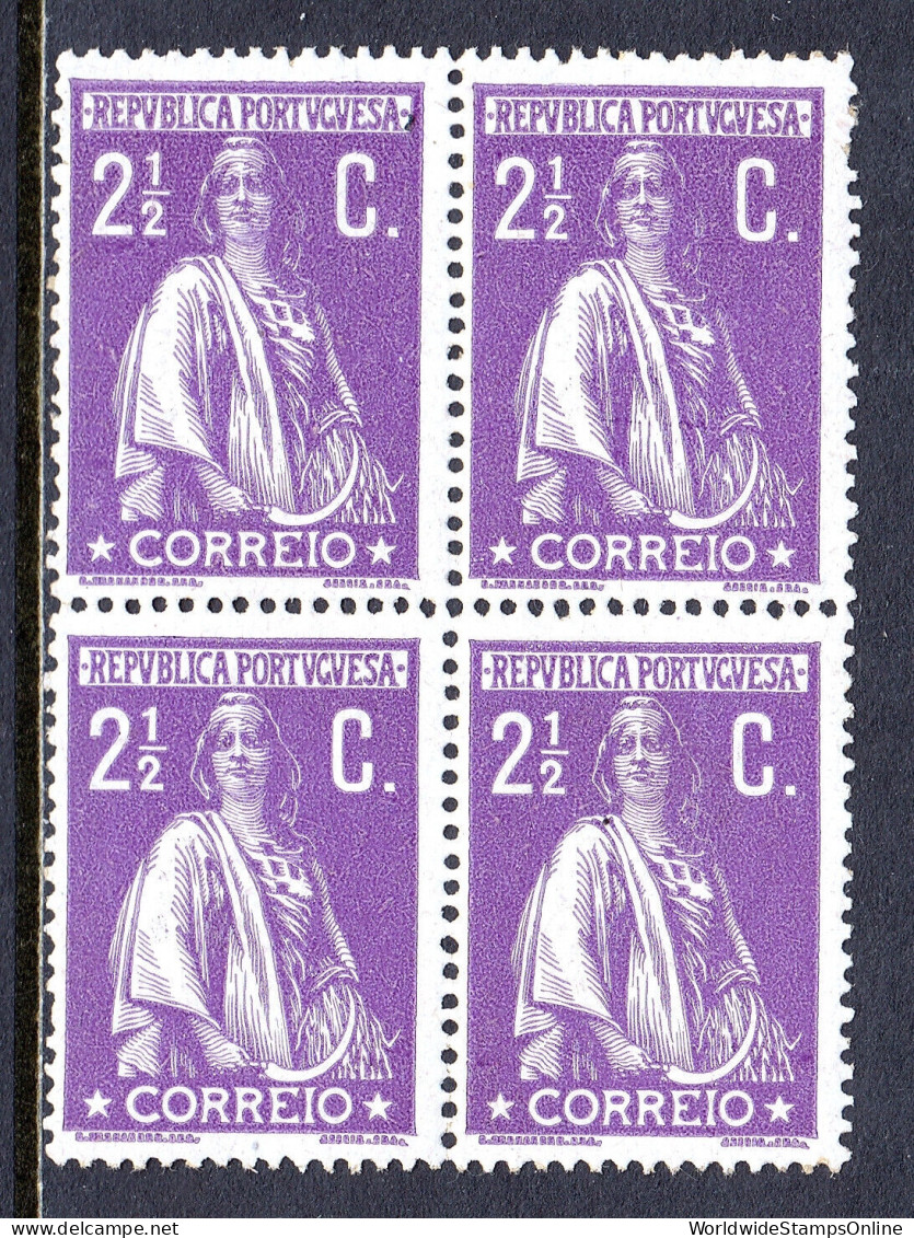PORTUGAL — SCOTT 212 — 1912 2½c CERES P15X14, CHALKY — BLK/4 — MNH — SCV $38+ - Unused Stamps