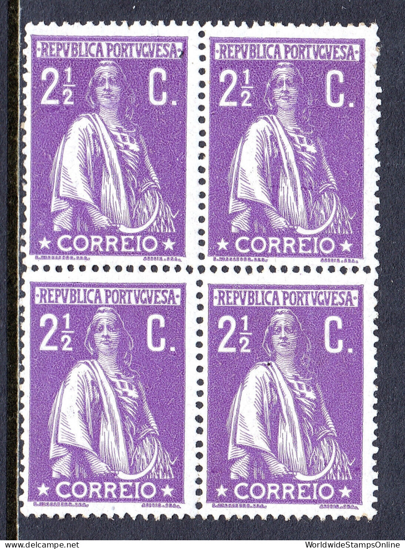 PORTUGAL — SCOTT 212 — 1912 2½c CERES P15X14, CHALKY — BLK/4 — MNH — SCV $38+ - Neufs