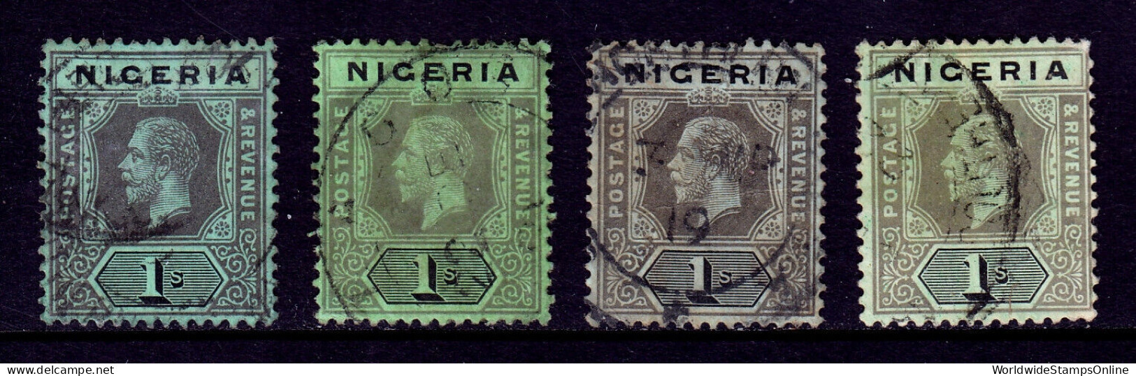 NIGERIA — SCOTT 8, 8a, 8b, 8c — 1915-20 KGV 1/- ISSUE, 4 SHADES— USED — SCV $132 - Nigeria (...-1960)