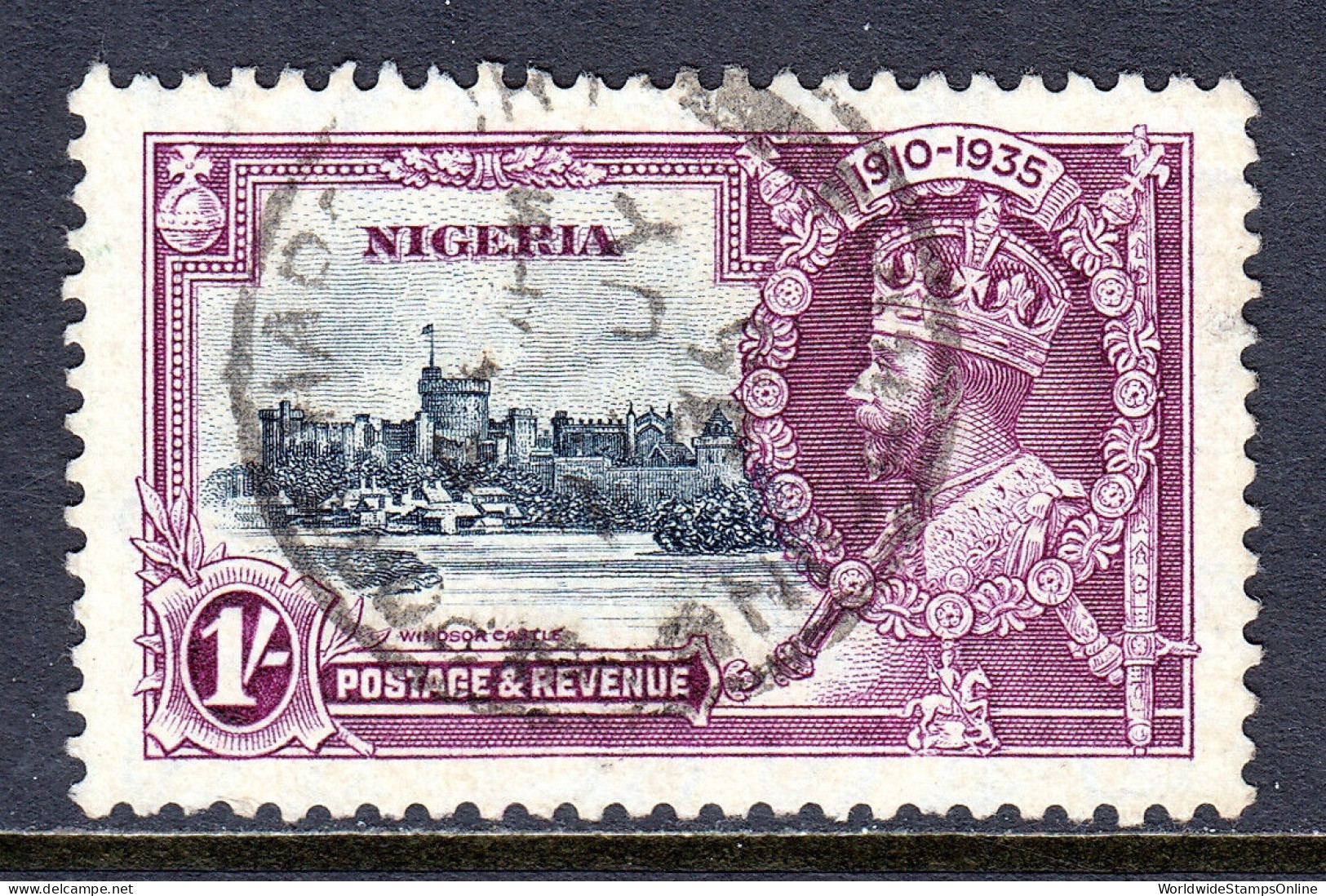 NIGERIA — SCOTT 37 — 1935 1/- KGV SILVER JUBILEE ISSUE W/CDS — USED — SCV $37 - Nigeria (...-1960)