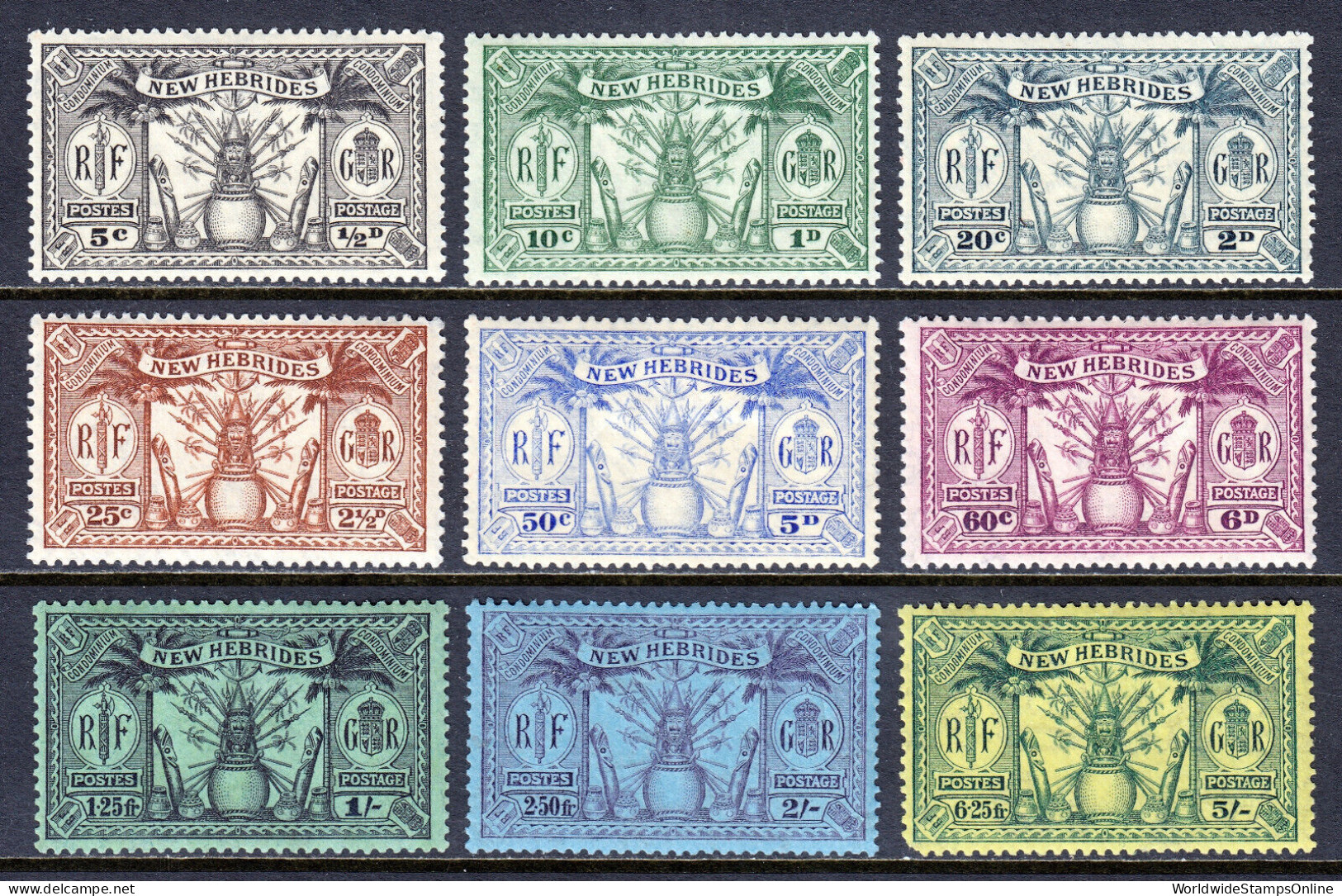 NEW HEBRIDES (BR) — SCOTT 41-49 — 1925 DUAL CURRENCY SET — MH/MNH — SCV $30 - Nuevos