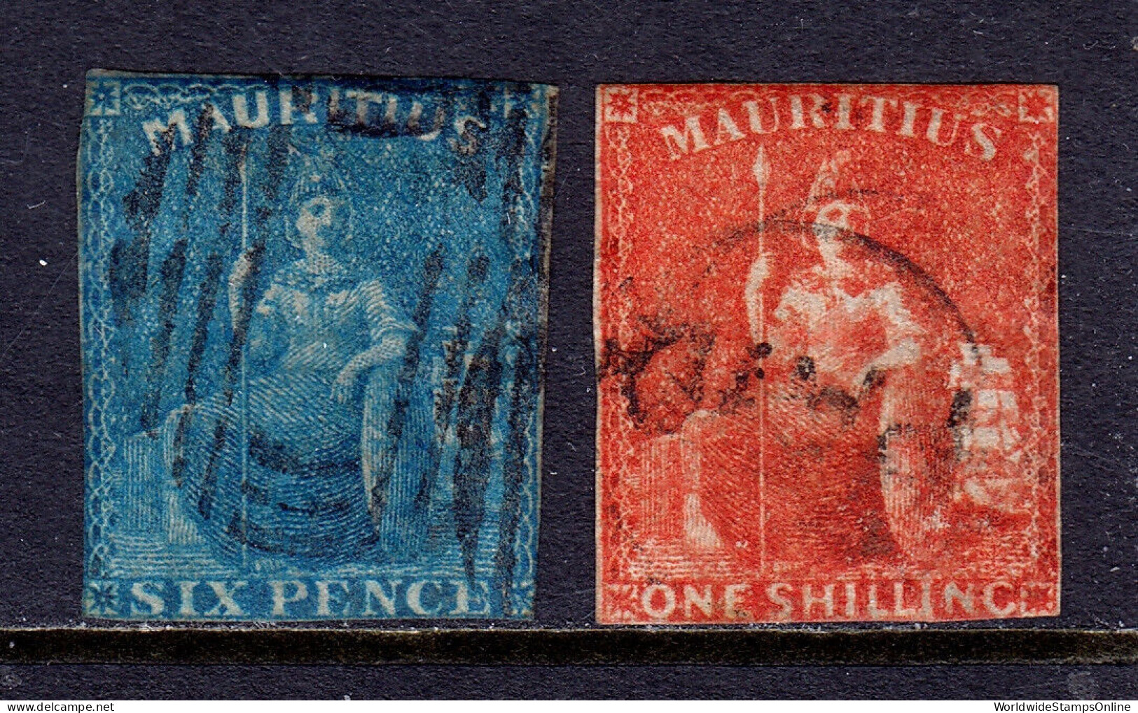 MAURITIUS — SCOTT 18-19 — 1859 BRITANNIA ISSUE — USED — SCV $120 - Mauritius (...-1967)