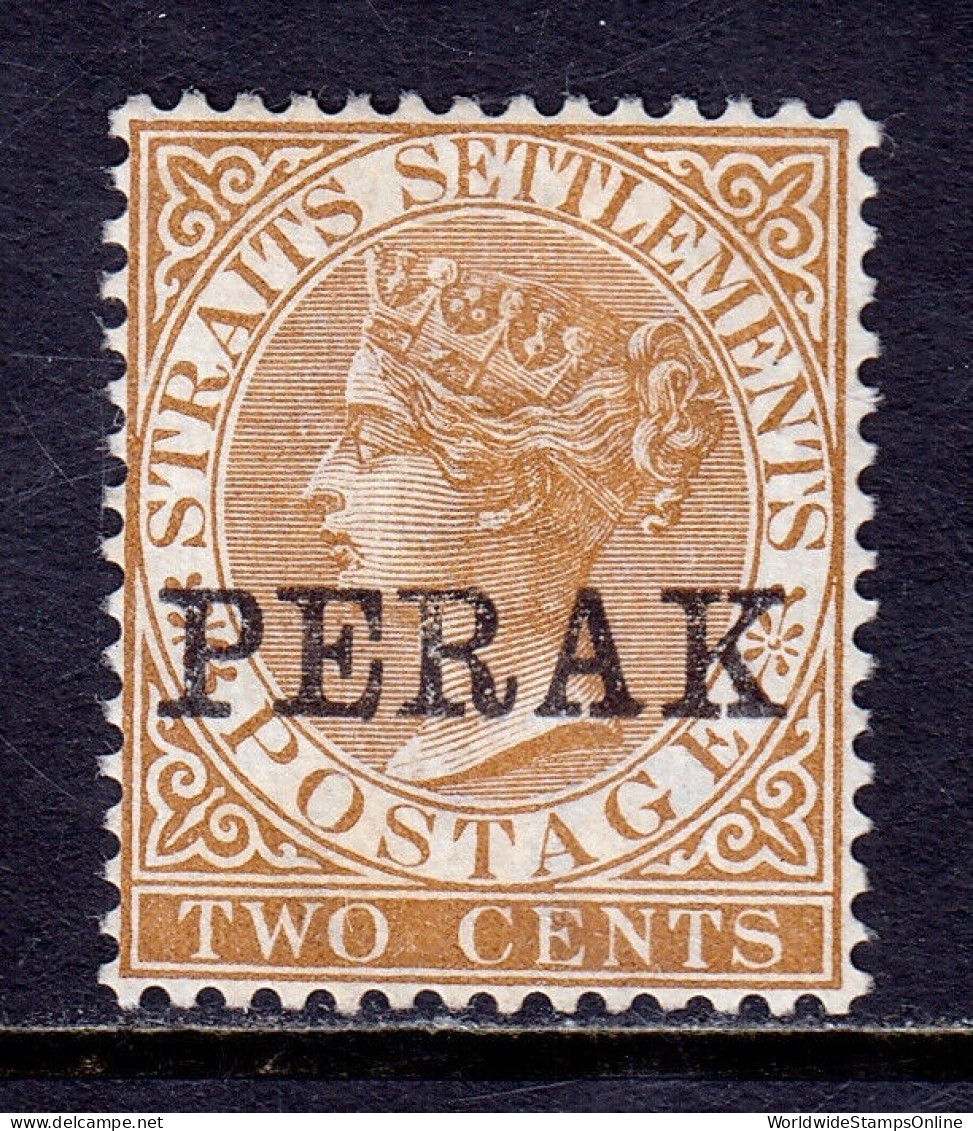 MALAYA (PERAK) — SCOTT 2 — 1880 2c BROWN QV 17mm OVPT — MNG — SCV $50 - Perak