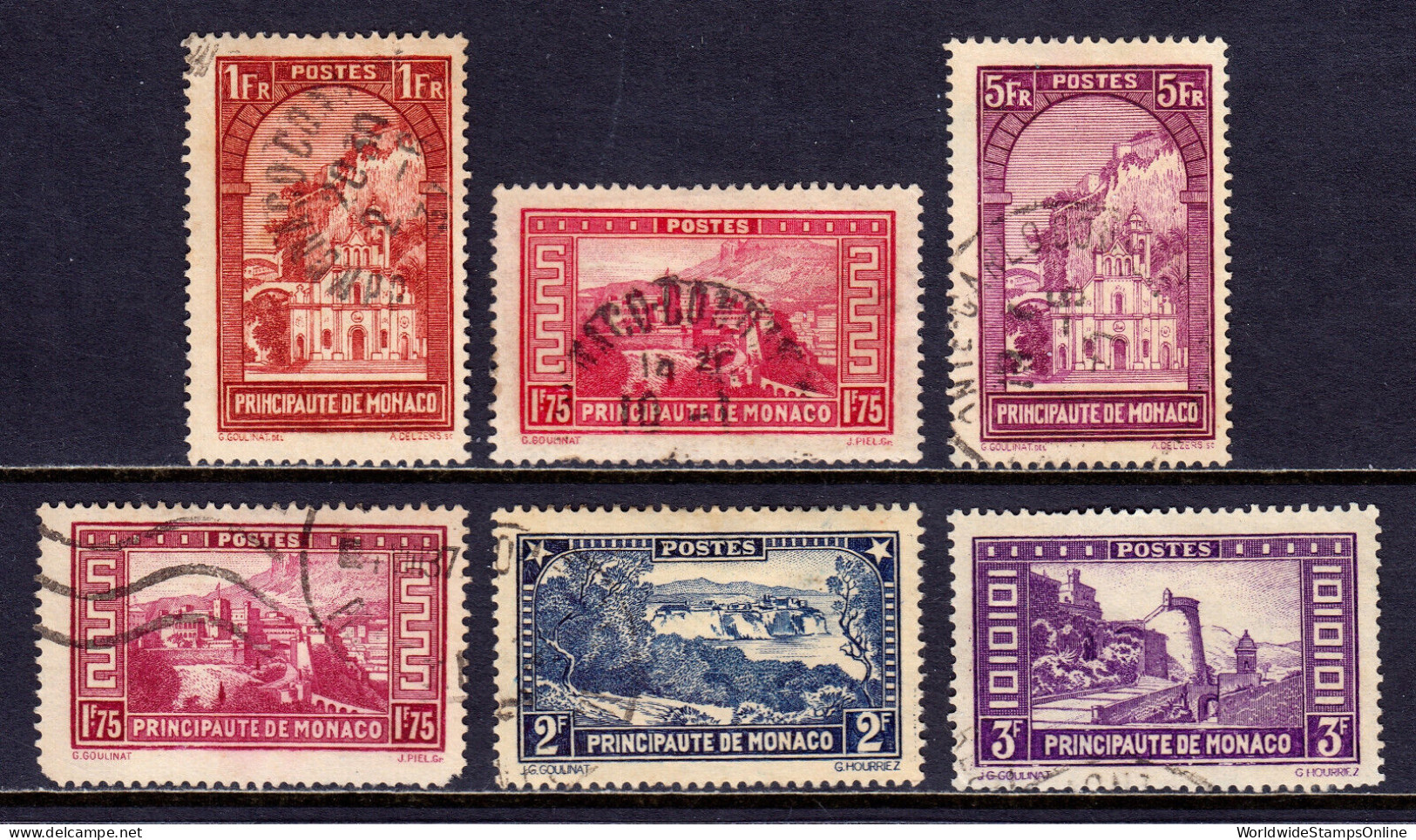 MONACO — SCOTT 120/128 — 1932-37 PICTORIAL ISSUE — USED — SCV $64 - Usati