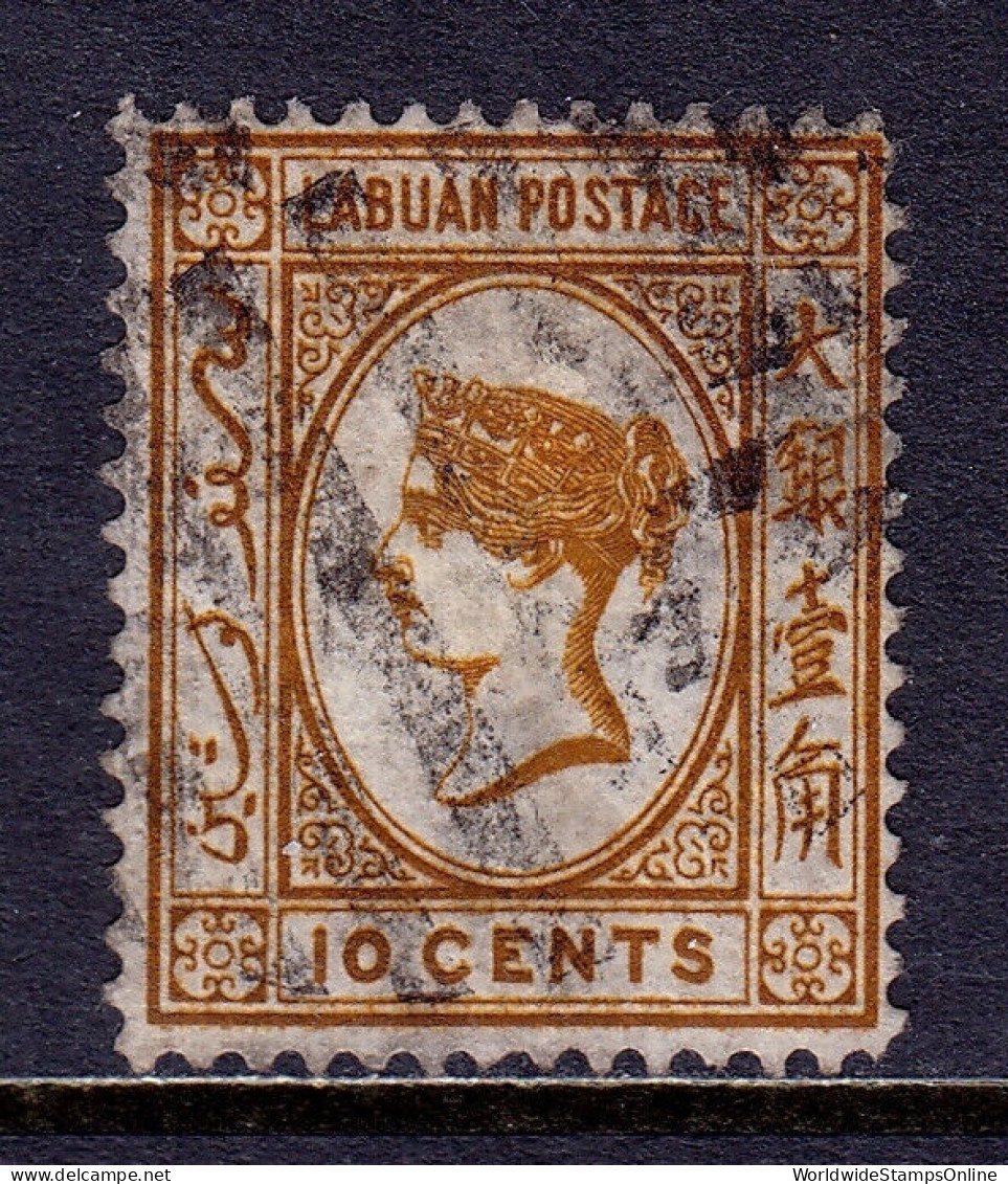 LABUAN — SCOTT 8 (SG 8) — 1880 10¢ YEL. BROWN QV ISSUE, WMK. 1 — USED — SCV $100 - Noord Borneo (...-1963)