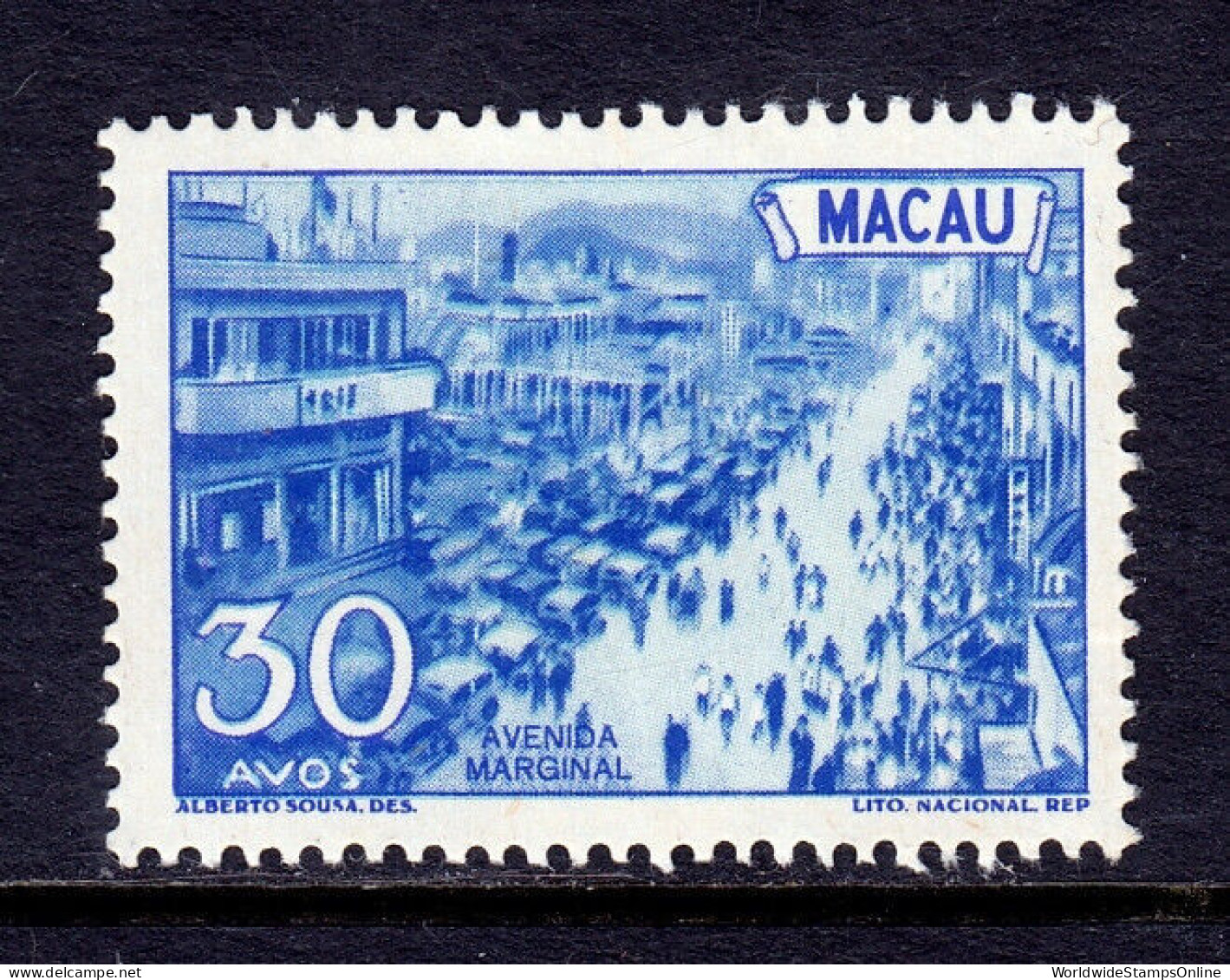 MACAO — SCOTT 346 —  1950 30a MARGINAL AVE PICTORIAL — MH — SCV $28 - Ongebruikt