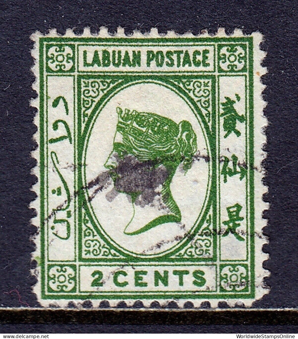 LABUAN — SCOTT 5 (SG 5) — 1880 2¢ GREEN QV ISSUE, WMK. 1 — USED — SCV $57 - North Borneo (...-1963)