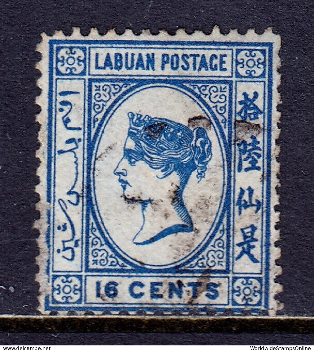 LABUAN — SCOTT 4 (SG 4) — 1879 16¢ BLUE QV ISSUE, WMK. 46 — USED — SCV $200 - Bornéo Du Nord (...-1963)