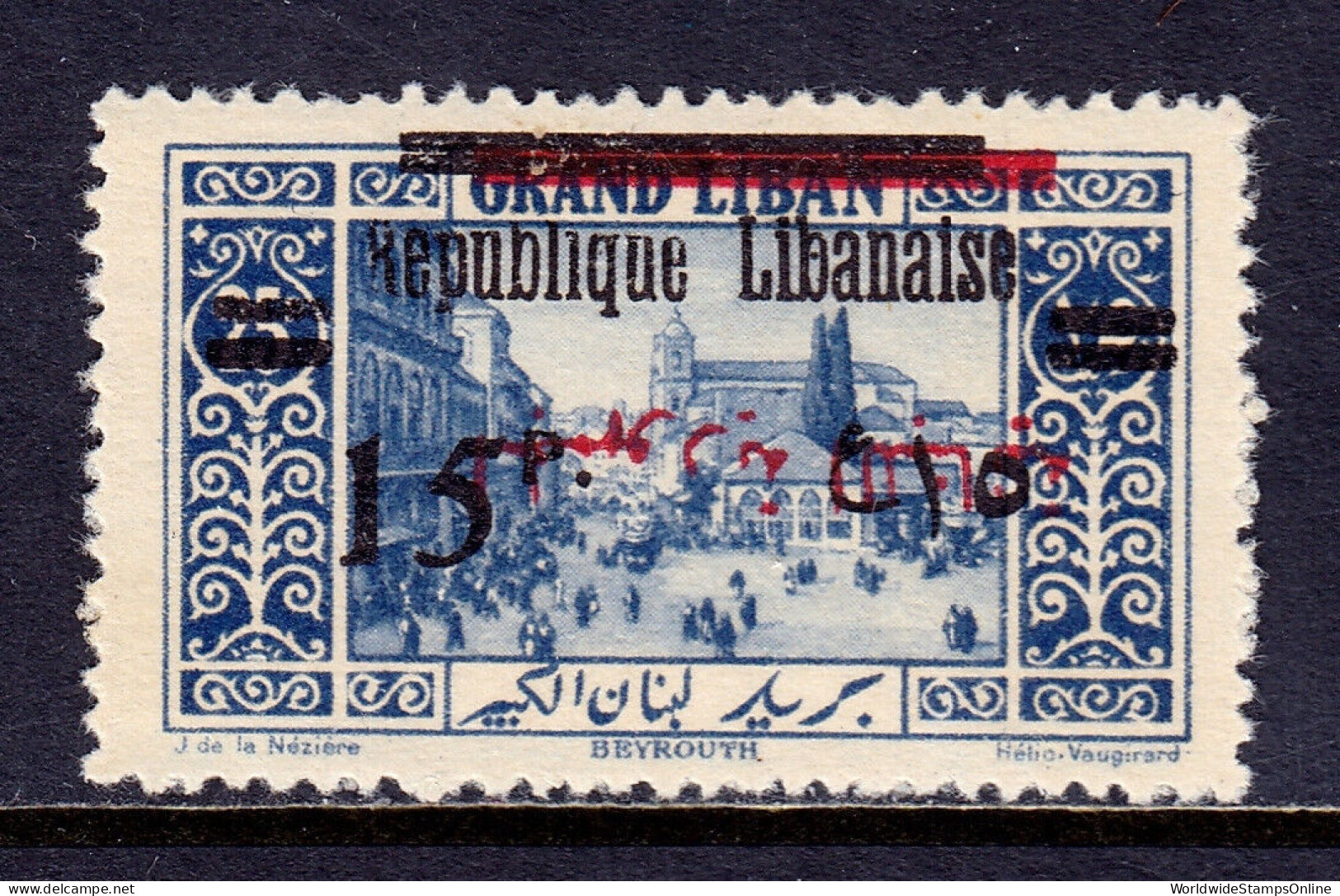 LEBANON — SCOTT 100a — 1928 15p ON 25p, INVERTED ARABIC OVPT.  — MNH — MAURY €85 - Libano