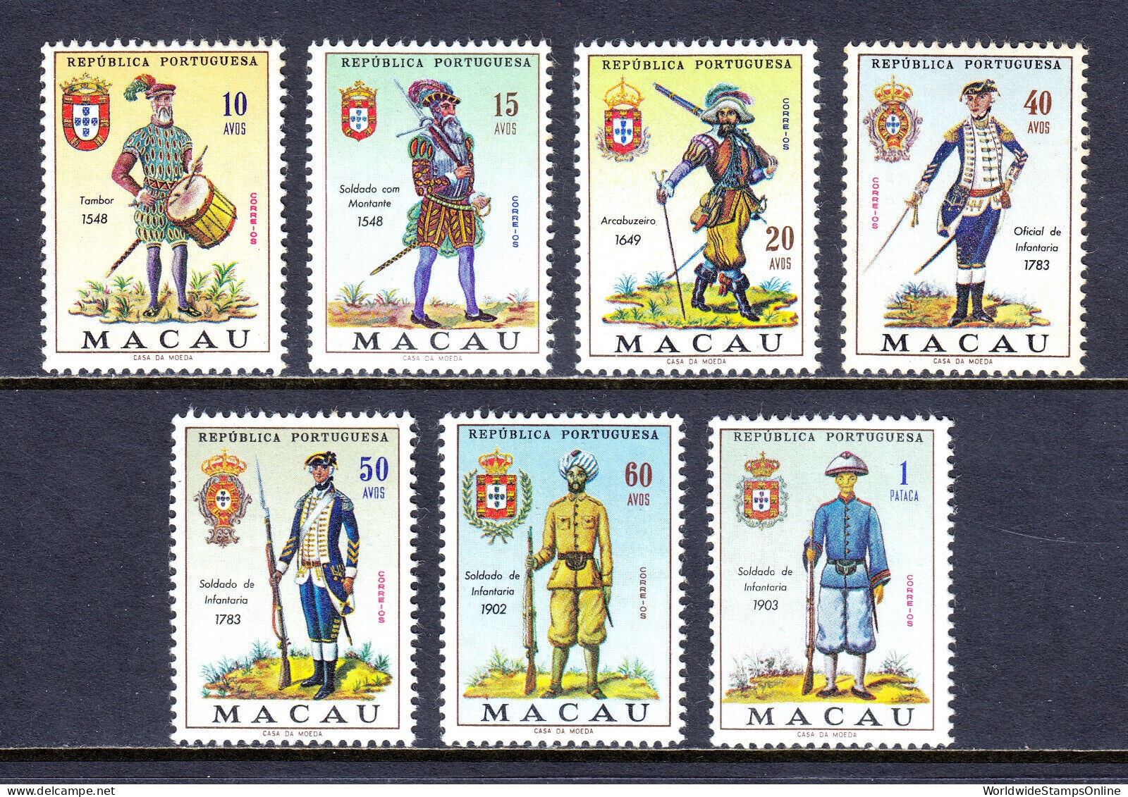 MACAO — SCOTT 404/410 —  1966 MILITARY UNIFORMS ISSUE — MNH — SCV $48 - Neufs