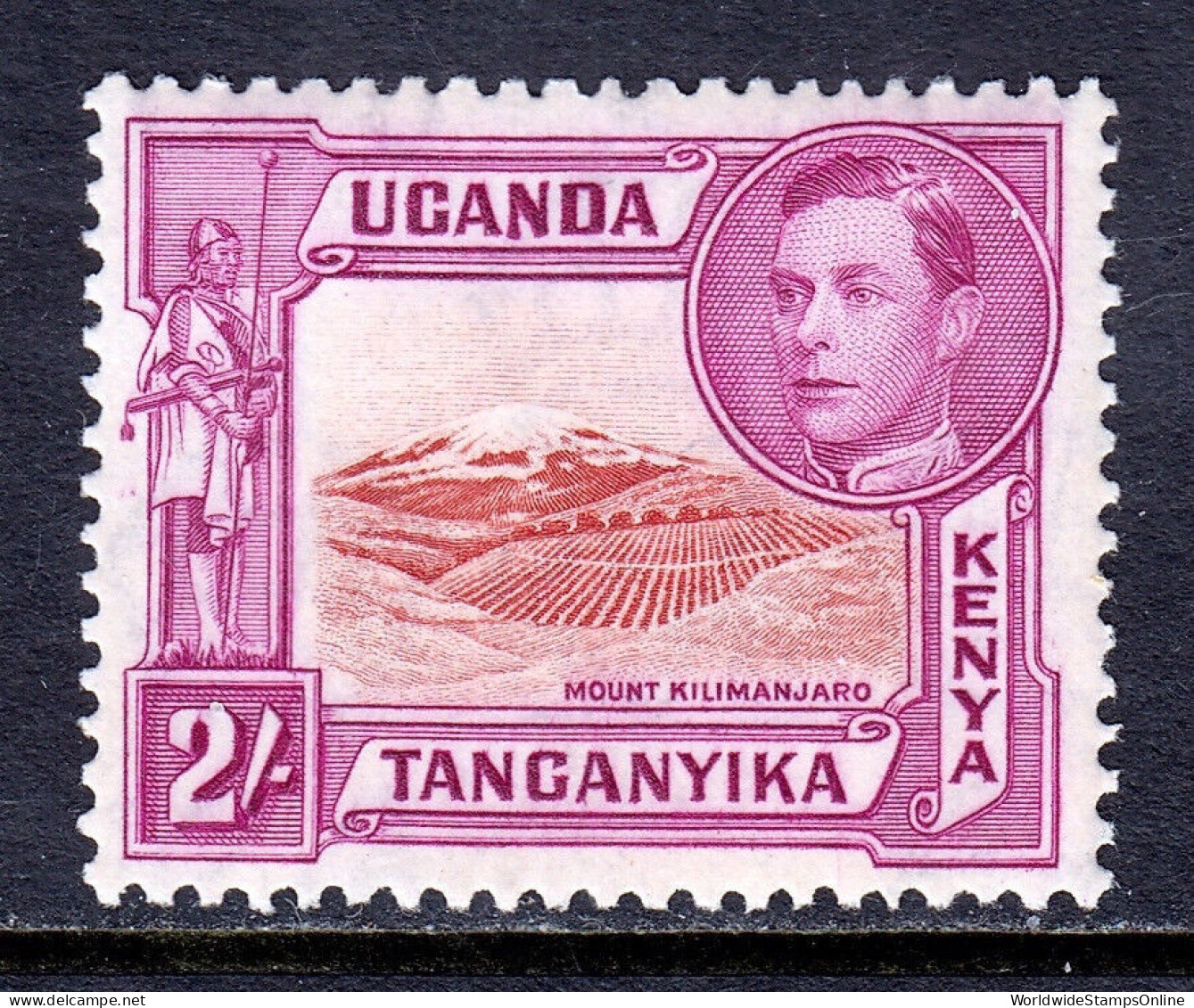 KUT — SCOTT 81a — 1944 2/- KGV KILIMANJARO, P13 — MH — SCV $110 - Kenya, Oeganda & Tanganyika