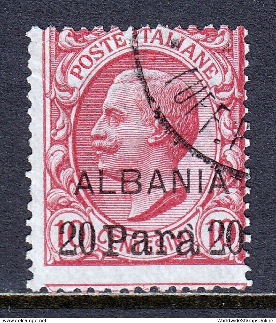 ITALY (OFFICES IN ALBANIA) — SCOTT 5 — 1907 20pa ON 10c SURCH. — USED — SCV $27 - Albania