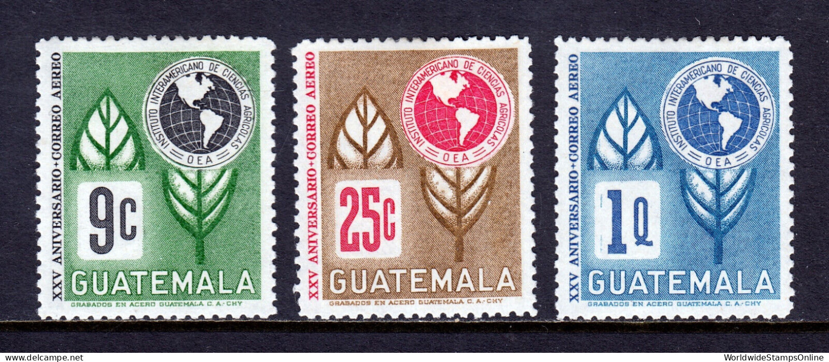 GUATEMALA — SCOTT C383-C385 — 1967 AGRICULTURAL INSTITUTE SET — MH — SCV $26 - Guatemala
