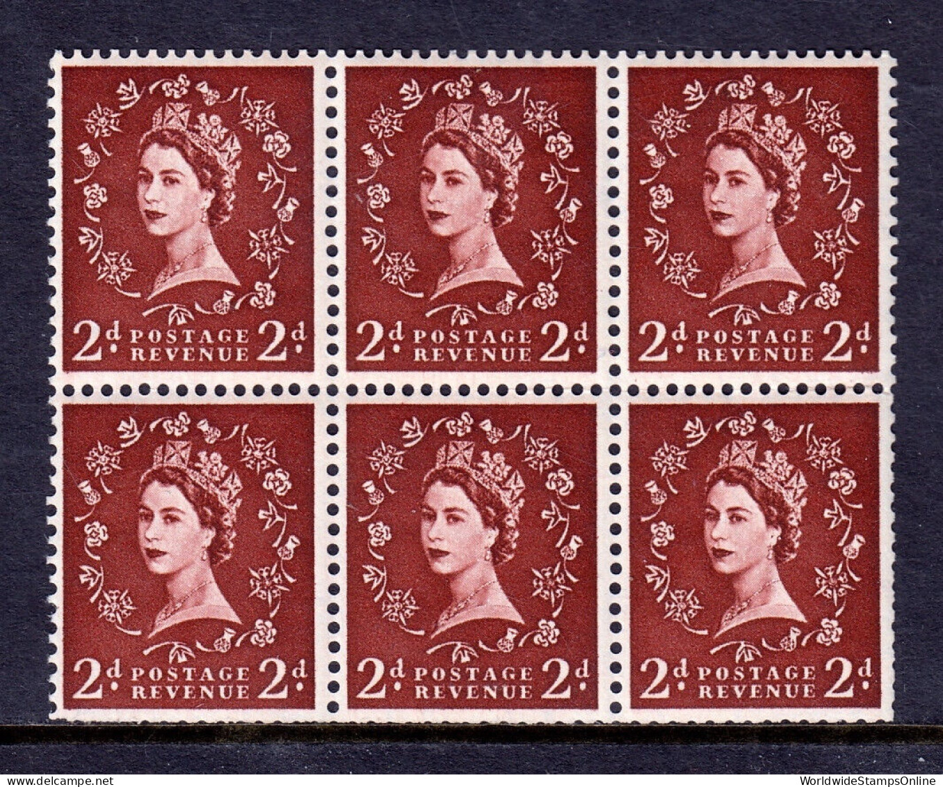 GREAT BRITAIN — SG 518Wi — 1954 2d WILDING PANE, INVERT. WMK. 298 — MNH— SG £180 - Unused Stamps