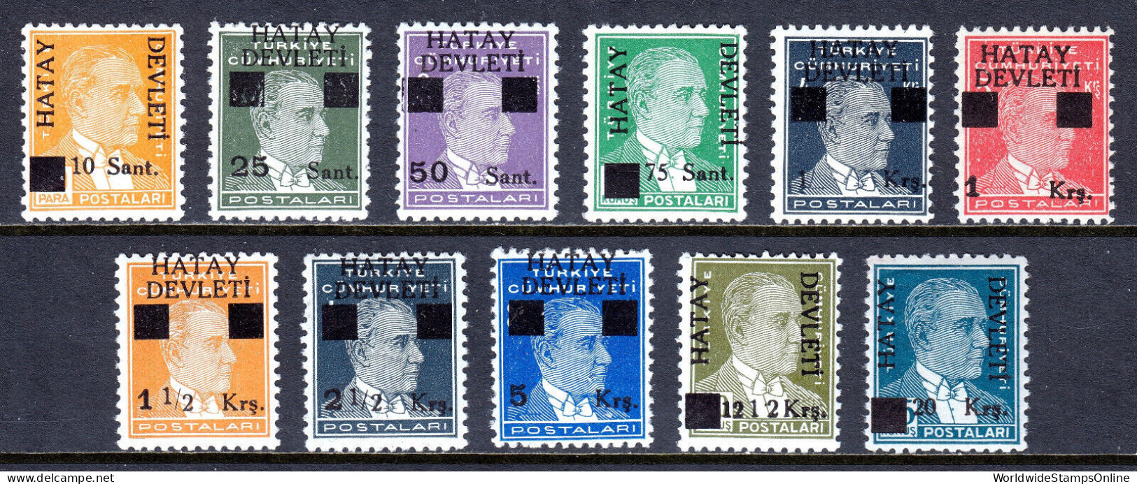 HATAY — SCOTT 1-15 — 1939 ATATÜRK SURCHARGE SET — MH — SCV $56 - 1934-39 Sandschak Alexandrette & Hatay