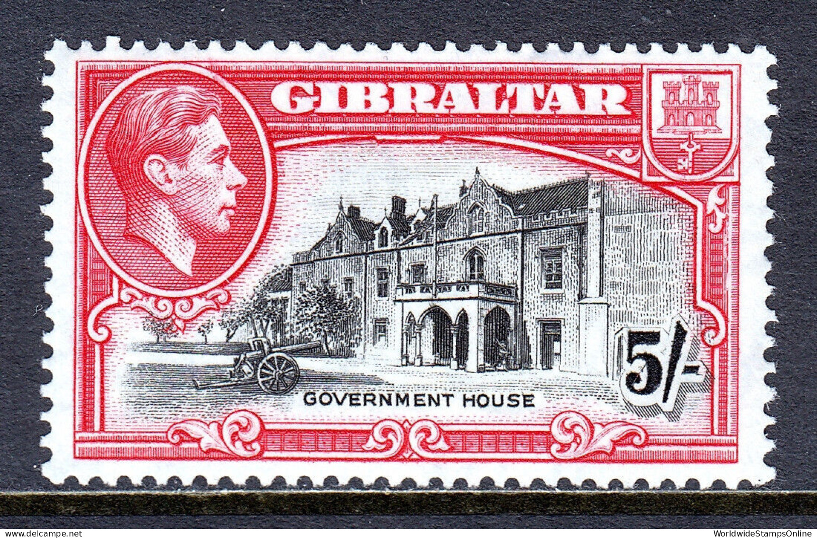 GIBRALTAR — SCOTT 116b —1942 5/- KGVI PICTORIAL ISSUE, P13½ — MH — SCV $35 - Gibraltar