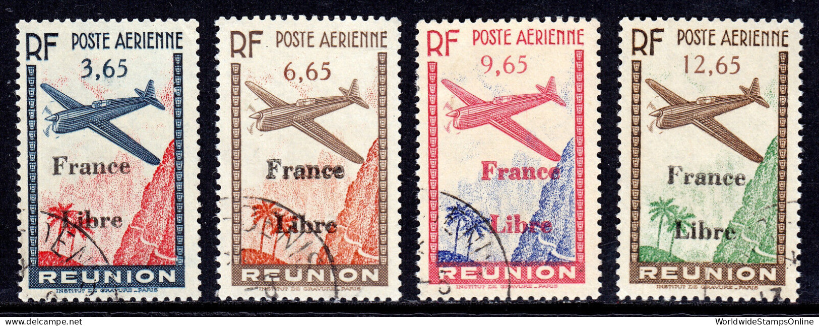 FRANCE (REUNION) — SCOTT C14-C17 — 1943 FRANCE LIBRE AIRMAIL SET— USED — SCV $22 - Aéreo
